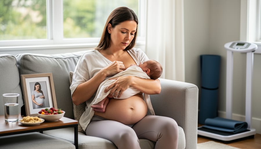 Close-up of mother and baby's hands during breastfeeding